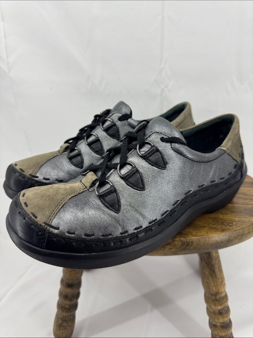 Ziera Womens Allsorts Metallic Gold Silver Tan Suede Lace-up Shoes, sz 39W